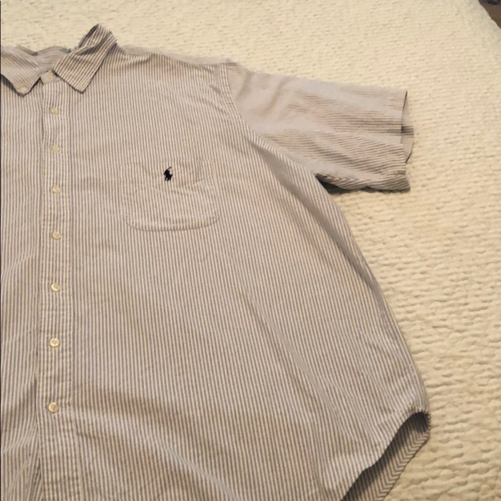 Men’s Short Sleeve Striped Polo Button Down Shirt